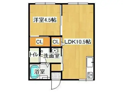 コーポ朝日 B棟(1LDK/1階)の間取り写真