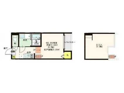 ハーモニーテラス大塚町(1K/2階)の間取り写真