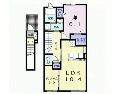 フィオーレ 櫻(1LDK/2階)の間取り写真