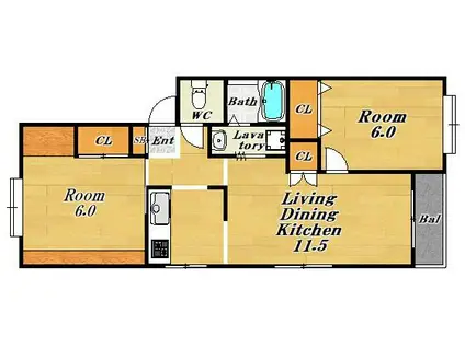 メゾンユタカ(2LDK/4階)の間取り写真