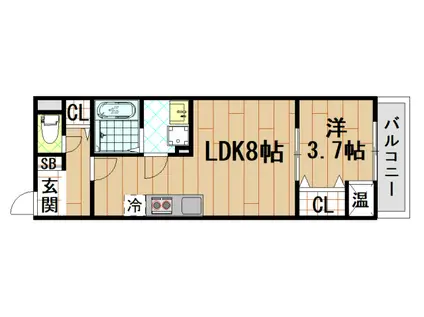 アート小若江(1LDK/1階)の間取り写真