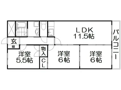 ウエストサイド楠葉(3LDK/5階)の間取り写真