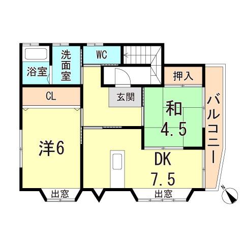 東邦パレス王塚台(2DK/3階)の間取り写真