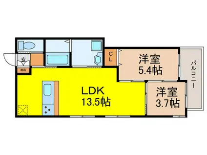 LOHAUS花屋敷駅前(2LDK/3階)の間取り写真