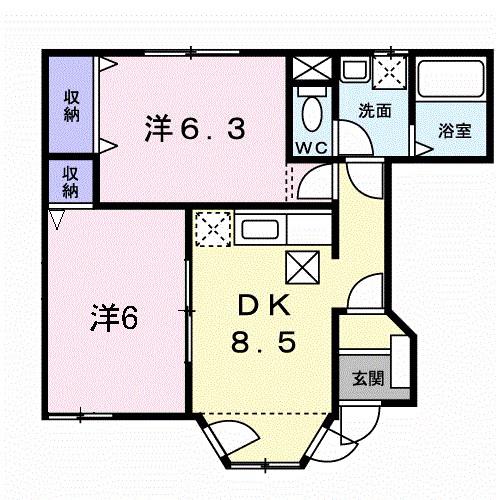アミティエA(2DK/1階)の間取り写真