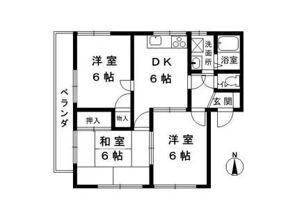 パインハイツ大井手(3DK/2階)の間取り写真