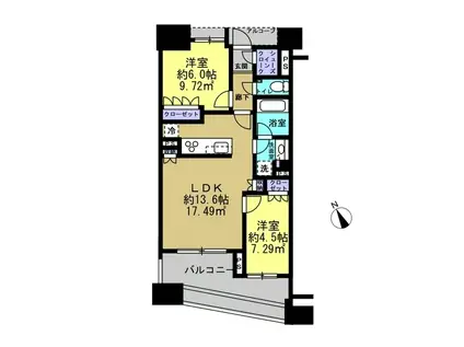 カワサキ・ミッドマークタワー(2LDK/5階)の間取り写真