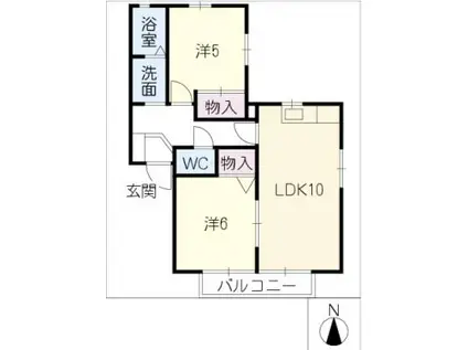 ニューディアス板山 A棟(2LDK/1階)の間取り写真