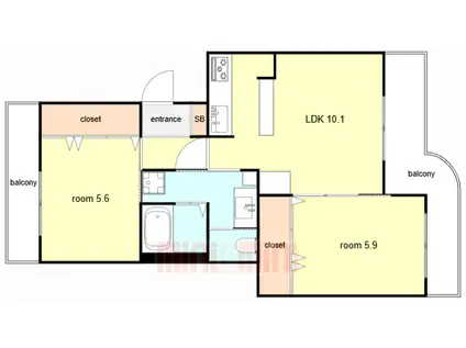 パーク・ハイム上御影(2DK/3階)の間取り写真