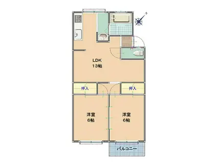 城ヶ丘マンション(2LDK/1階)の間取り写真