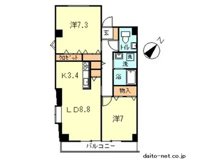 クレールなべよこ(2LDK/6階)の間取り写真