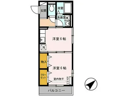 ラメゾンドゥサチ(1DK/2階)の間取り写真