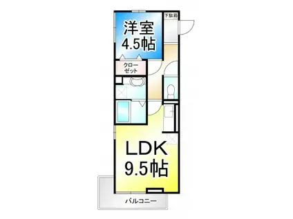 ミヌエット(1LDK/2階)の間取り写真