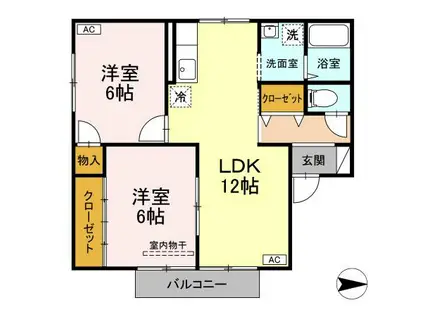 ラフィネ九(2LDK/1階)の間取り写真