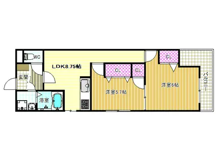 アベニュー藤井寺(2LDK/4階)の間取り写真