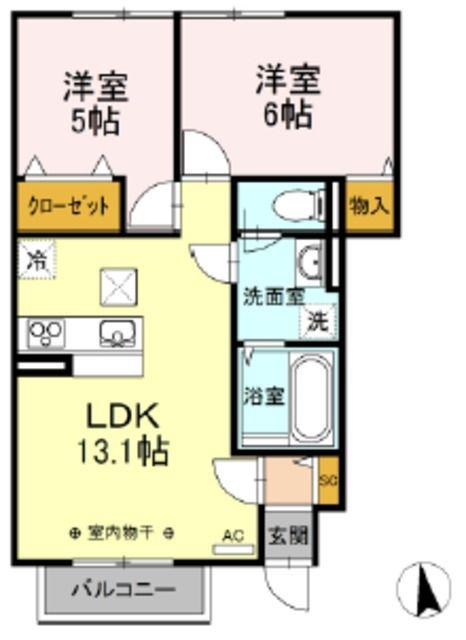 メゾンソレイユ(2LDK/1階)の間取り写真