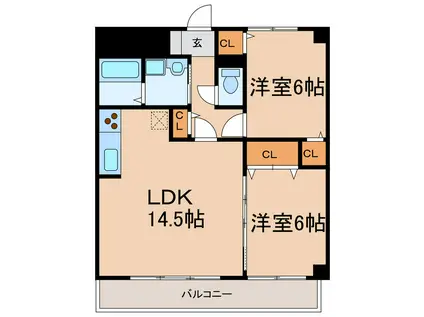 シティオークII(2LDK/2階)の間取り写真