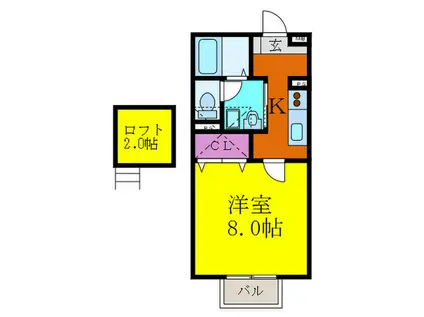 メドウズ(1K/2階)の間取り写真