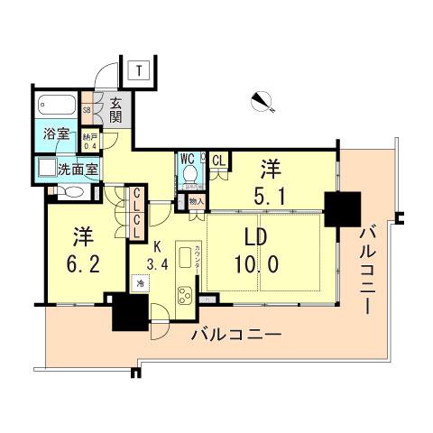 ベイシティタワーズ神戸ウエスト(2LDK/12階)の間取り写真