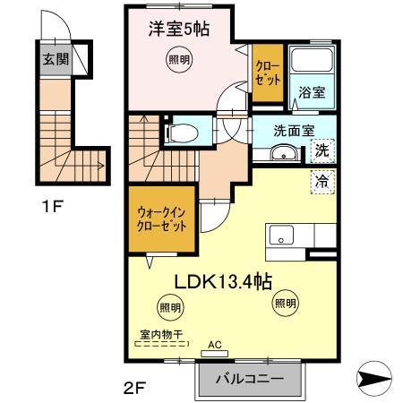 サウザンド・チカラ(1LDK/2階)の間取り写真