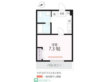 ハーミットクラブハウス衣笠IIB棟(1K/1階)の間取り写真