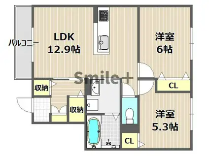 エルメホール(2LDK/1階)の間取り写真