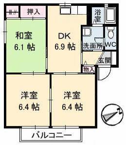 ディアス岡田 B棟(3DK/1階)の間取り写真