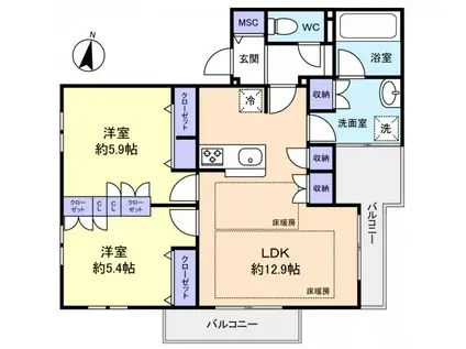 クレストK(2LDK/3階)の間取り写真