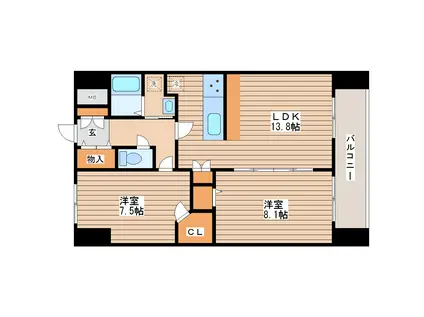 アークデュオ仙台苦竹(2LDK/8階)の間取り写真