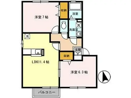 エーデルハイムC棟(2LDK/2階)の間取り写真