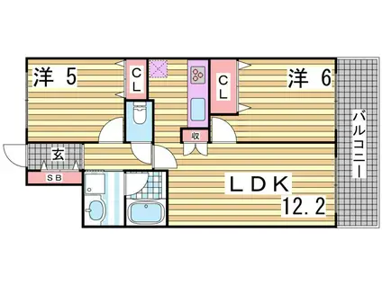 アーバネックス元町通(2LDK/2階)の間取り写真