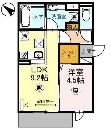 ブリランテ川西通 B(1LDK/1階)の間取り写真