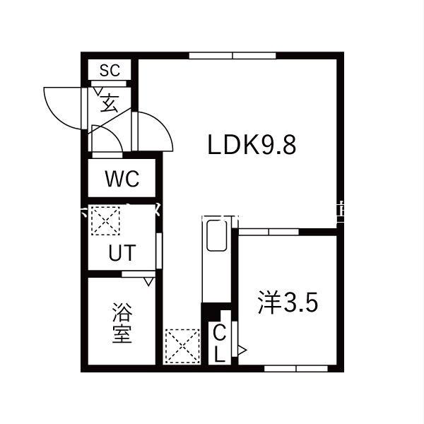 地下鉄南北線 北１８条駅 徒歩8分 5階建 新築(1LDK/1階)の間取り写真