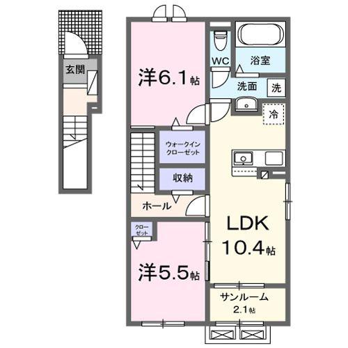ビレッジハイマウンテンB(2LDK/2階)の間取り写真