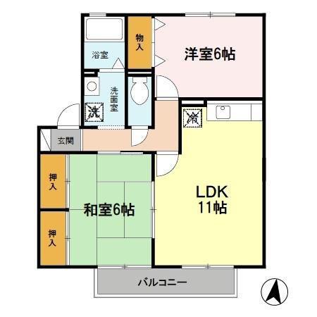 サニーハイツ・学園中(2LDK/1階)の間取り写真