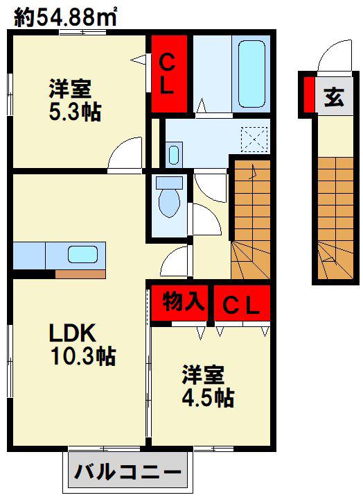 LUPINUS HY A棟(2LDK/2階)の間取り写真