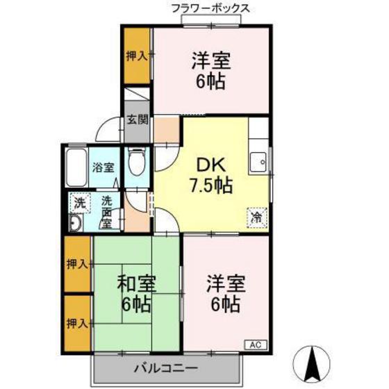 ゼフィランテス A棟(3DK/2階)の間取り写真