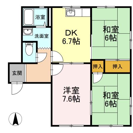 ボヌール羽屋A(2LDK/1階)の間取り写真
