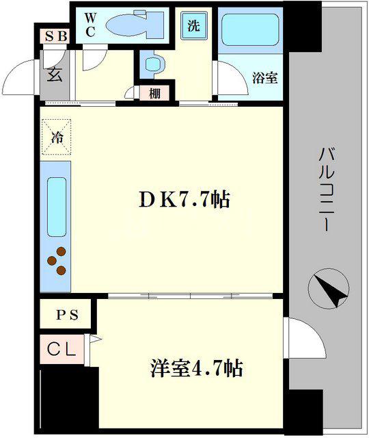 セイワパレス玉造駅前(1DK/8階)の間取り写真