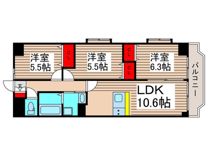 西船橋スクエアガーデン(3LDK/5階)の間取り写真