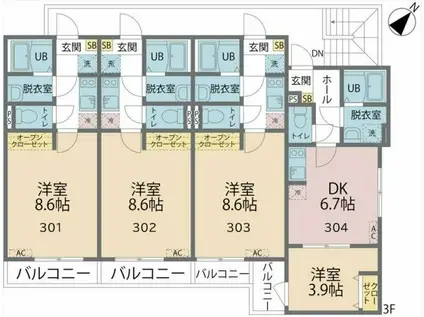 カインドネス相模大野2(1K/3階)の間取り写真