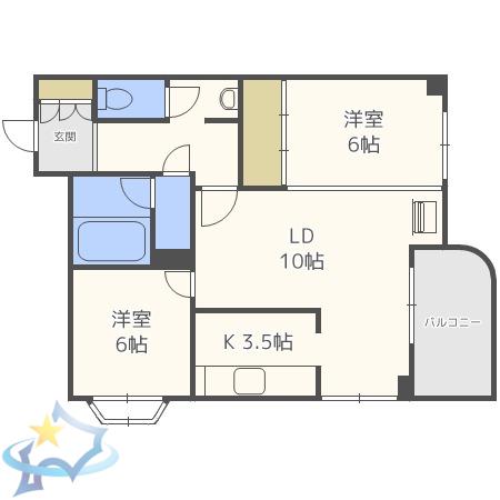 メゾンドブーケパーク(2LDK/9階)の間取り写真