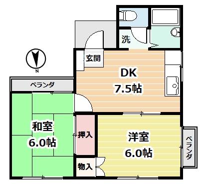 ビラ湘南海岸公園(2DK/2階)の間取り写真