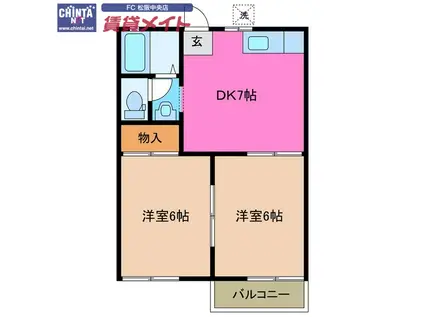 タウニー垣鼻A(2DK/2階)の間取り写真