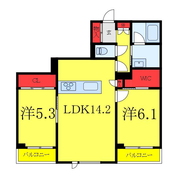 アトリエール F(2LDK/2階)の間取り写真