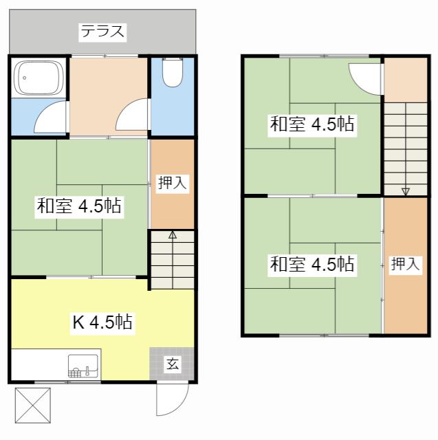 徳田荘 5号棟(3K/1階)の間取り写真