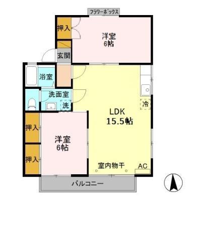 クレストファイブE(2LDK/2階)の間取り写真