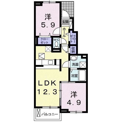 ヴィラ・ハナミズキ II(2LDK/1階)の間取り写真