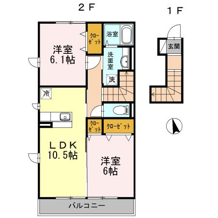 ラッキーベル C(2LDK/2階)の間取り写真