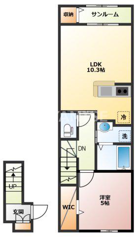 VILLA 上ヶ倉(1LDK/2階)の間取り写真